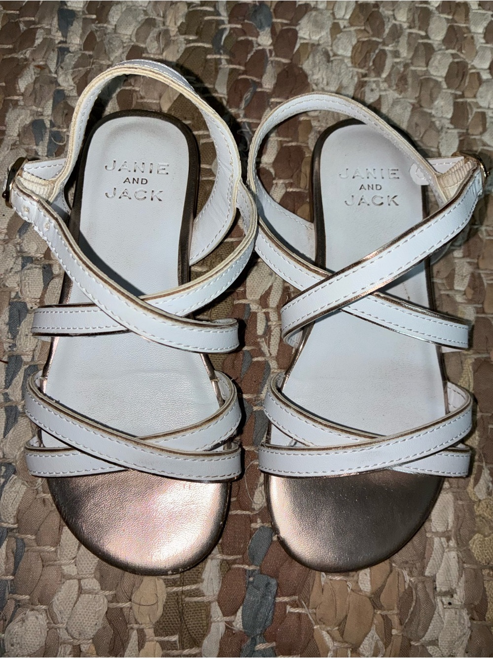 Janie and Jack White Strap Sandals with Metallic Toe